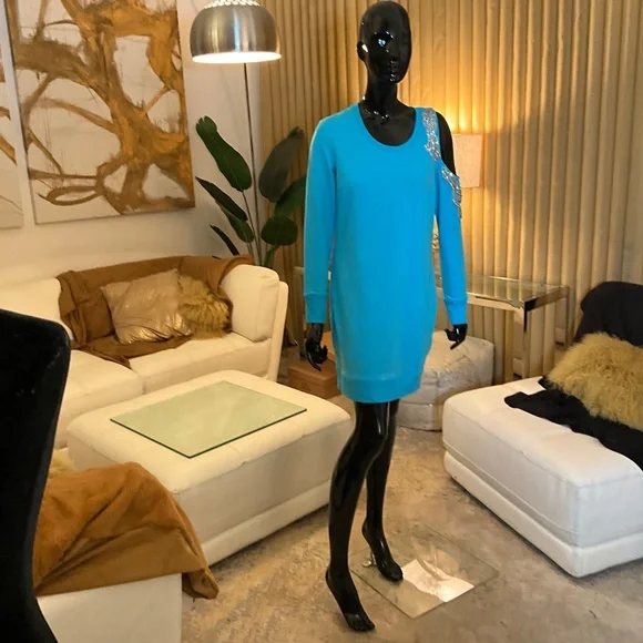 NWT BOSTON PROPER SEXY TURQUOISE EXPOSED ONE SHOULDER DRESS - Picture 1 of 12